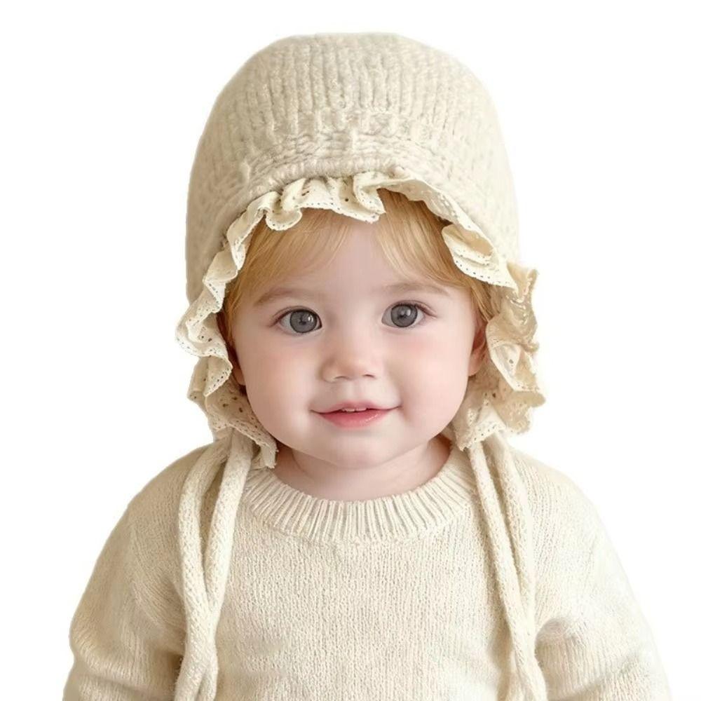 Windproof Kids Warm Hat Soft Knitted Lace Cap Sweetness Warmer Beanie Cap  Girls