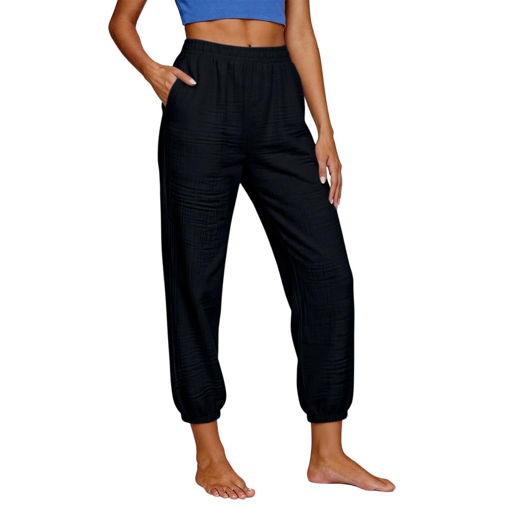 Women Casual Loose Fit Wide Leg Jogger Pants Elastic Waistband Lightweight Soft Fabric Breathable Relaxed Fit Ankle Cuffs