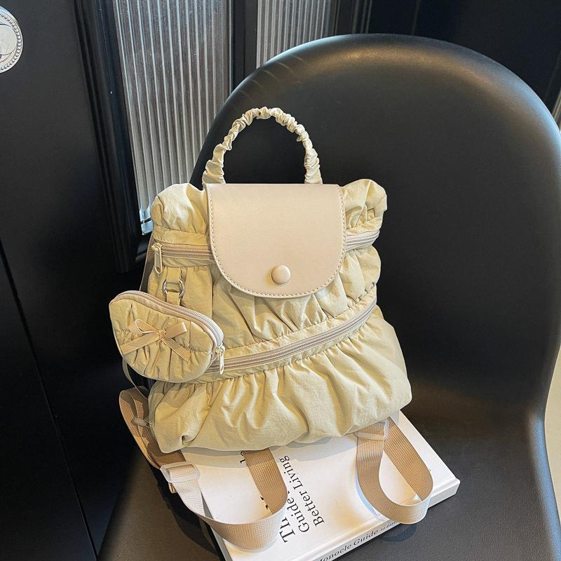 Schoolbag Korean Version of College Style Backpack Bag Women's 1011 New Trendy Fashion Pleated Nylon Casual Backpack