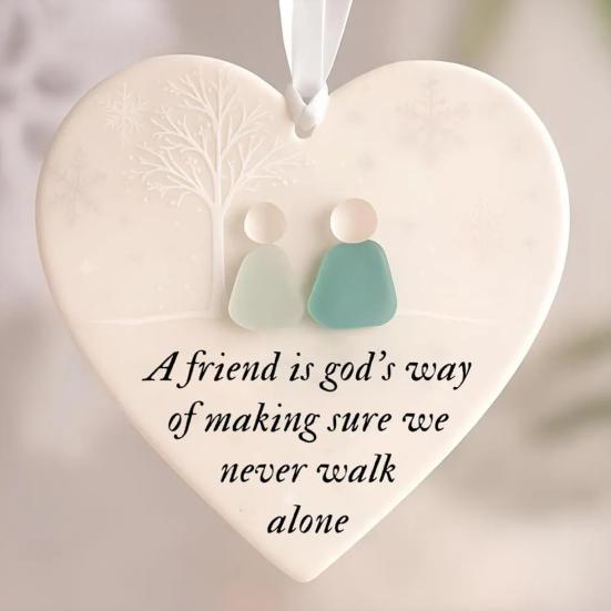 5Pcs Heart-Shaped Sea Glass Friendship Decor Timeless Friendship Heart Keepsake for Best Friends Ceramics Heart Ornament for Christmas Tree