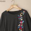 ZANZEA Women Round Neck Flare 3/4 Sleeve Casual Embroidered Blouse