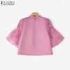 ZANZEA Womens Summer Casual Lace Splice Loose Half Sleeve Blouse
