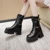 Fried Street Black Punk Martin Boots Autumn and Winter Thick Bottom Slope Heel British Style Medium Tube Martin Boots Universal cos