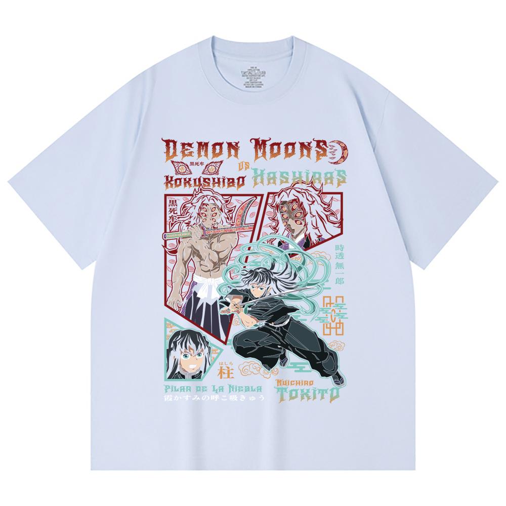 230 Gsm 100% Cotton Demon Slayer V93 Kokushibo x Tokito Print Unisex Heavy Cotton T Shirt