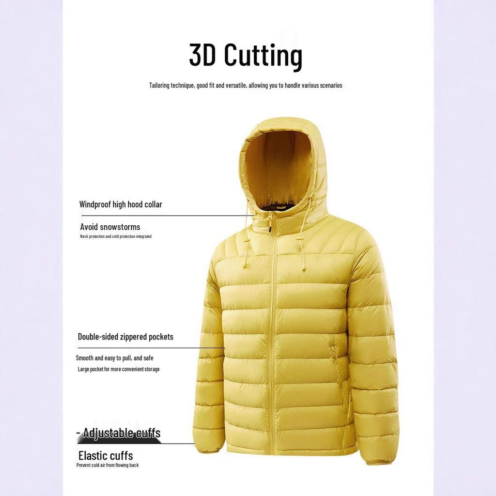 Unisex Lightweight Hooded Short Down Jacket – Versatile Ribbed Winter Coat