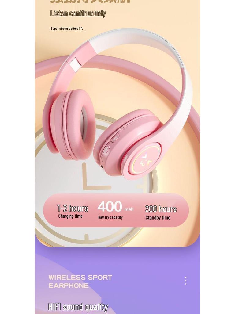 2025 Gradient Luminous Over-Ear Bluetooth Headphones with Card Slot - Universal Compatibility