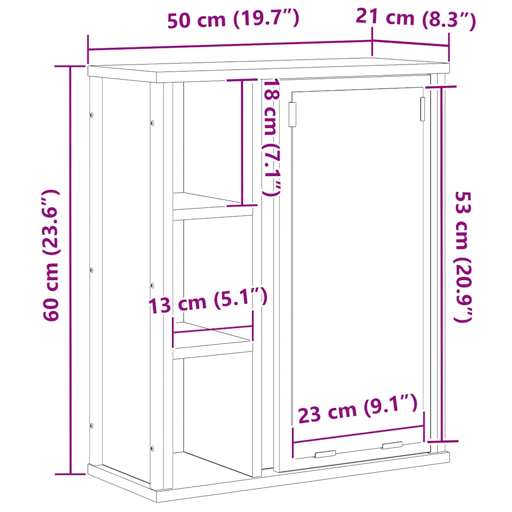Wall Mounted Bathroom Cabinet with Mirror Sonoma Oak 50 x 21 x 60 cm
