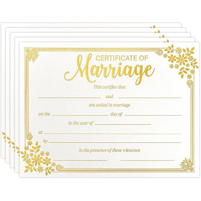 Lesnala 25Pcs Marriage Certificates with Gold Foil Edges Blank Thick Paper for Wedding Ceremony Official Newly Weds Expecting Proposals Supplies 11 X