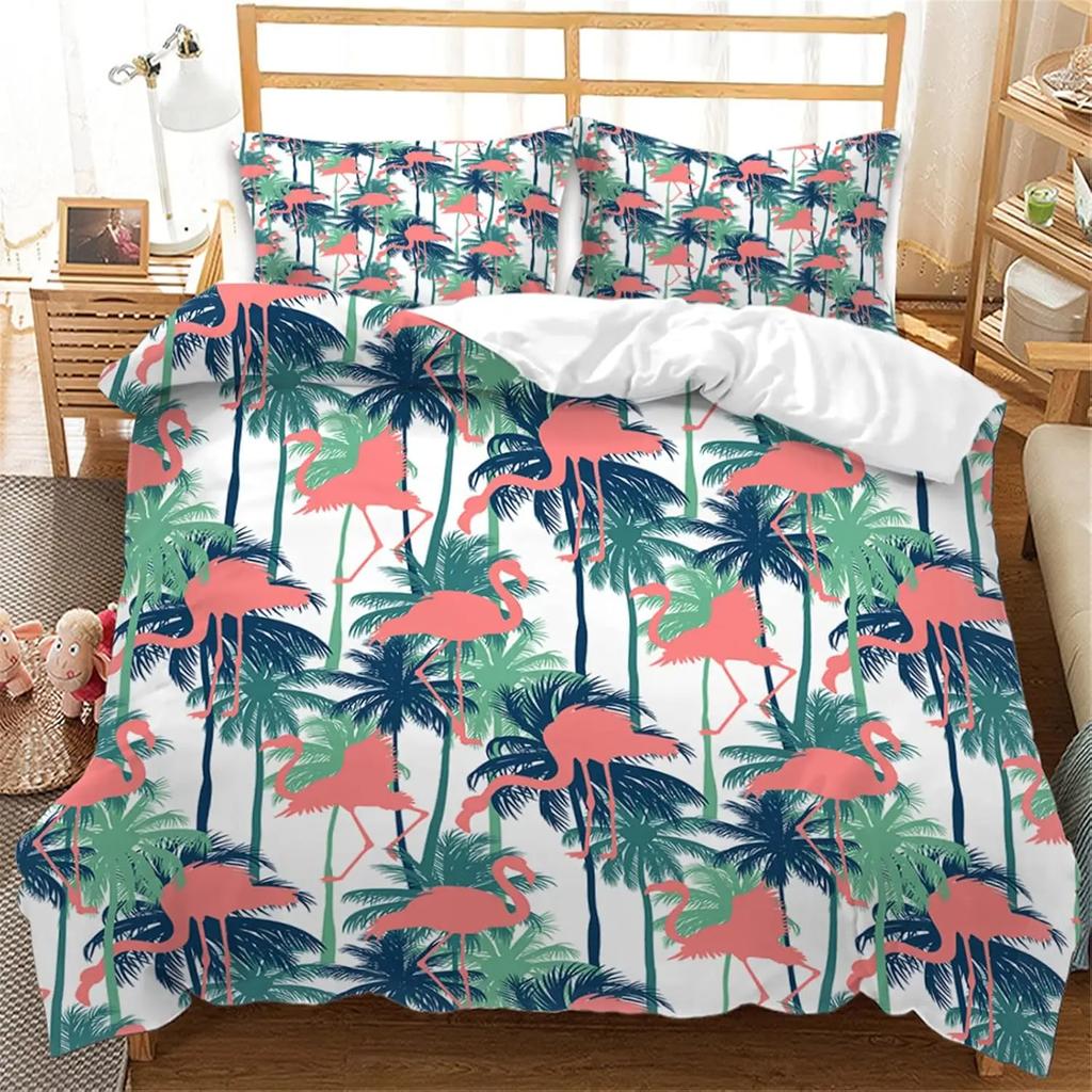 3D Printed Flamingo Duvet Cover Set For Single Double Super King Size Bed, Microfiber Bedding Sets Duvet Set With Pillowcases