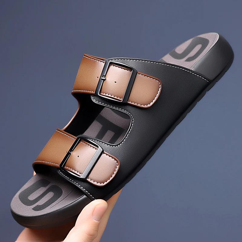 Summer Male Comfortable Luxury Sandals Fashion Casual Outdoor Beach Slippers Breathable Wading Shoes Leather Men Sandals hombre