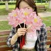 Cooling Feature Lotus Shape Fan Aesthetic Decoration Bamboo Handle Fan  Summer Use