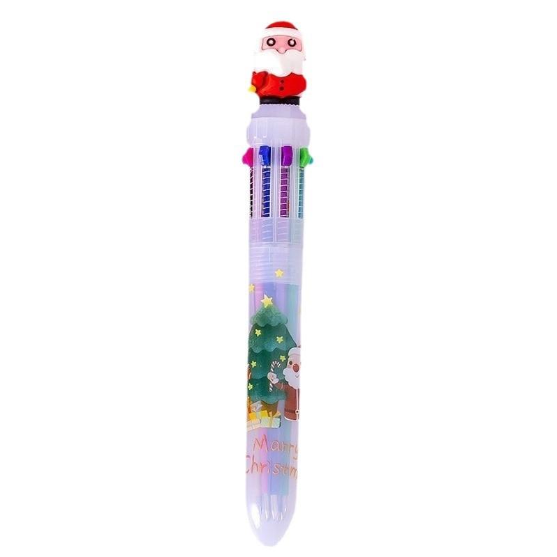 Cartoon Christmas 10-color ballpoint pen Christmas student stationery gift cute press color pen ten-color pen