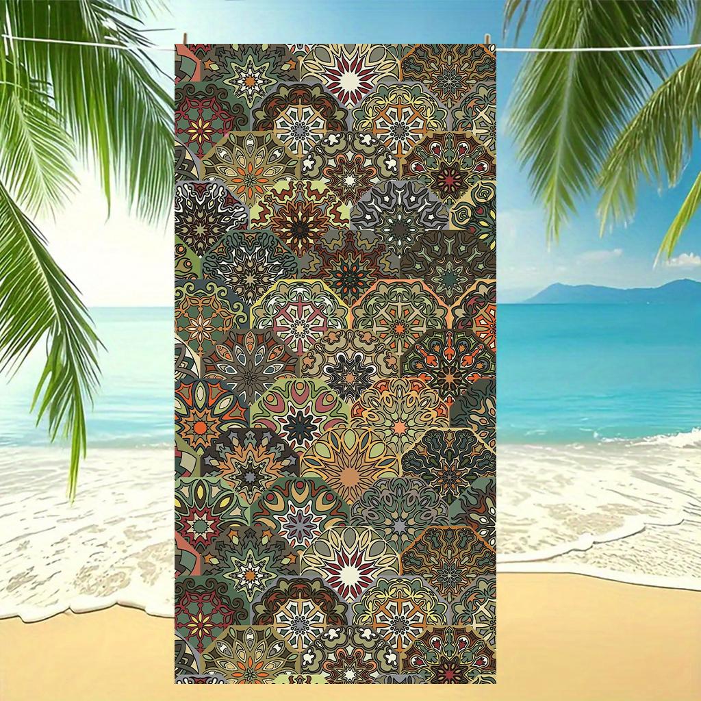 Vintage Tile Mandala Beach Towel Oversized Microfiber Quick Dry Towel for Beach Pool Yoga W40*H60(CM)