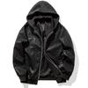 Herren Lederjacke mit Kapuze Lockerer Schnitt PU Biker Mantel Mode für junge Erwachsene