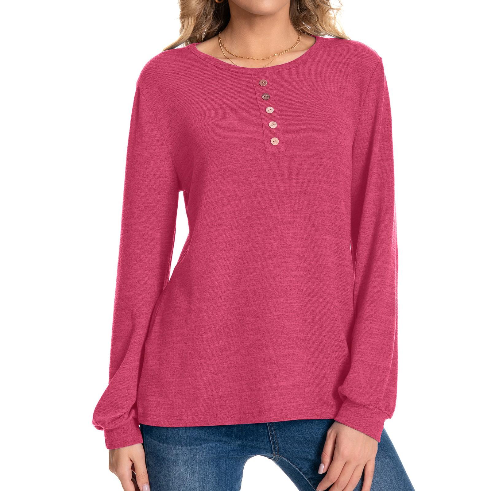 

Женская мода повседневная круглая горловина с пуговицами длинный рукав однотонный топ Shu XL красный