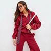 European and American casual women's fleece set thick solid color long-sleeved zipper cardigan elastic wide-leg pants two-piece set