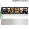 2D Flat, Retro-style Aluminium Decorative Sign Featuring Skull Motifs Flame Accents Bold Lettering and Chain Frame Suitable for Motorcycle