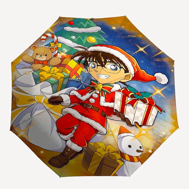 1pc Detective Conan Christmas Edition Automatic Opening/Closing Outdoor Umbrella - Portable 3-Fold Design with Iron Frame - Outdoor, Gift for Fan