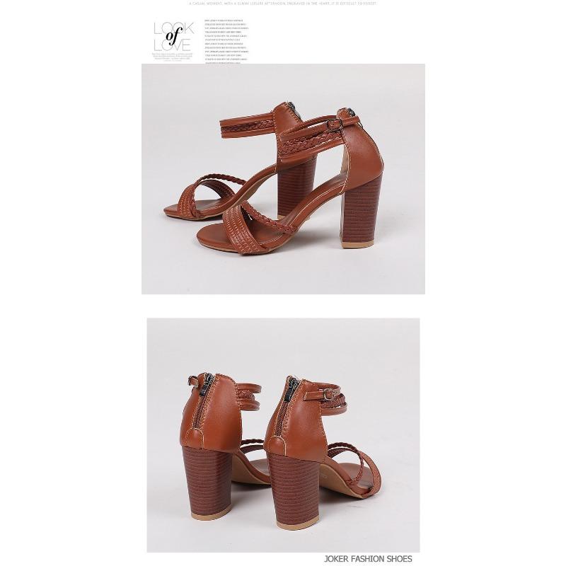 Large Size Sandals Women Casual Chunky Heel Shoes One Strap Back Zipper High Heel Roman Ladies Sandals