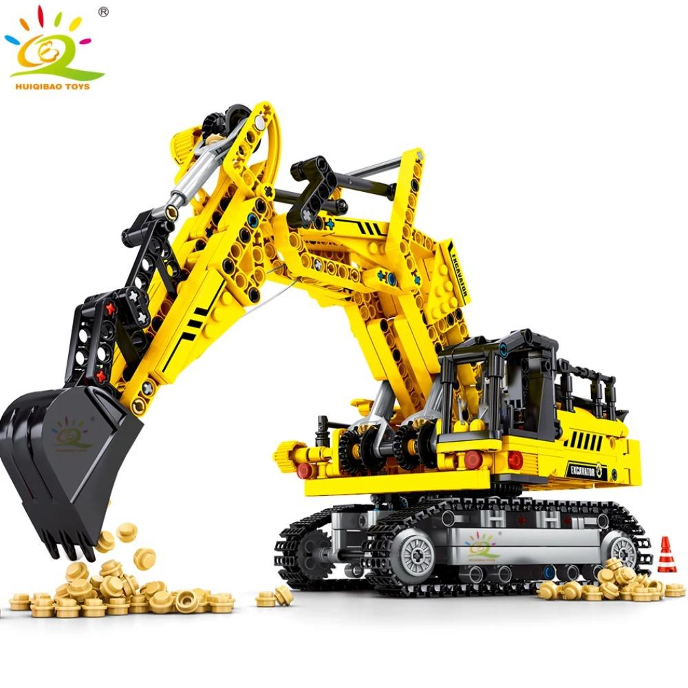 HUIQIBAO 841PCS MOC Engineering Excavator Truck Building Blocks Vehicle Car Bricks City Construction Toys For Children Boys