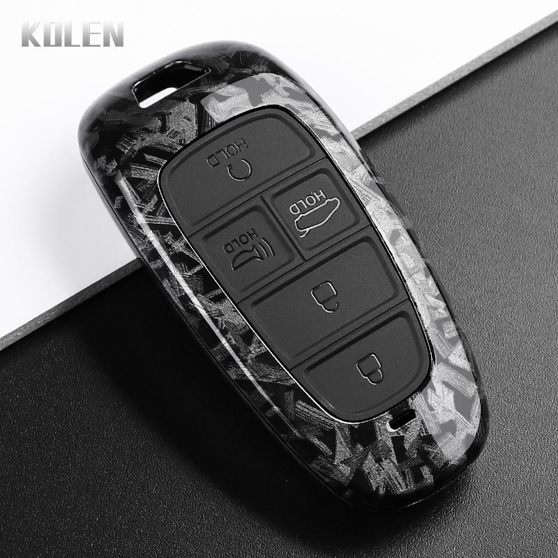Abs Carbon Fiber Style Car Key Case Cover For Hyundai Santa Fe Tucson Nexo Nx4 Atos Prime Solaris Protected Fob Accessories