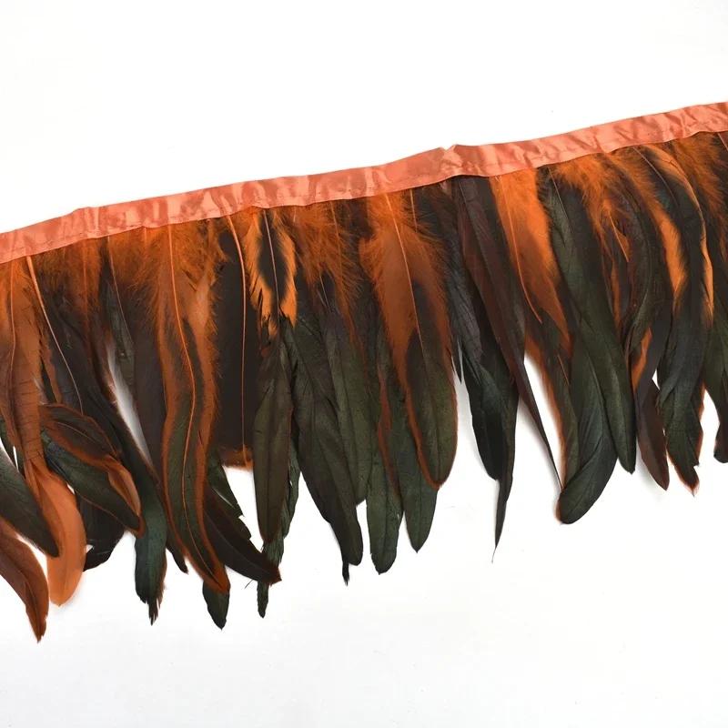 2Meters Rooster Feathers on Tape Trim Tassel Fringe Ribbon White Black Cock Pheasant Chicken Feather Costume Clothing Decoration