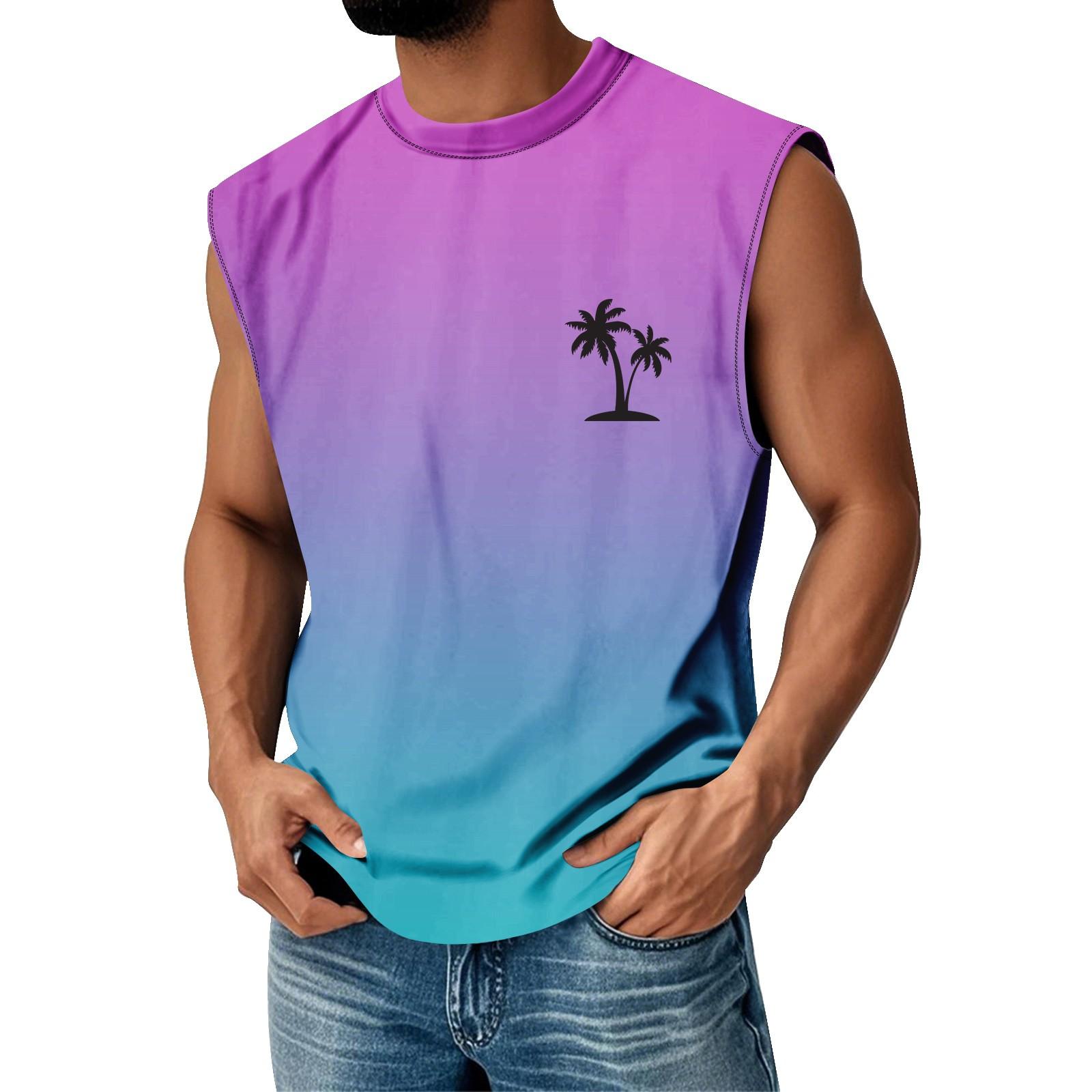 

Men s Summer Print Round Neck Gradient Sports Casual Sleeveless Vest XL