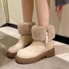 Comemore New Fur Short Thick Bottom Snow Boots Women Round Head Side Zipper Padded Warm Cotton Shoes Platorm Ankle Boots Women