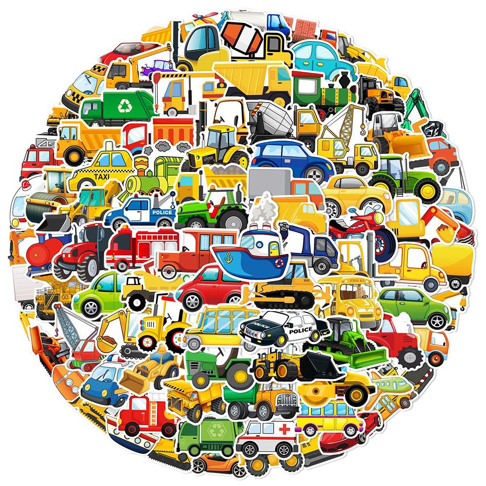

60 шт. Милые наклейки с грузовиками для детей, Экскаватор, Самолет, Мультяшные наклейки, Водонепроницаемые, Граффити, Наклейка для багажа, ноутбука