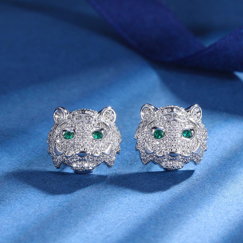 Schmuck Kupferboden Vergoldet Retro Voll Diamant Luxus Eingelegt Leopard Temperament Leichter Luxus Anhänger Set