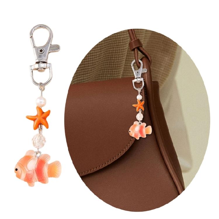 Vibrant Sea Creature Key Holder Creative Starfish Clownfish Design Resin Alloy Keyring For Everyday Use
