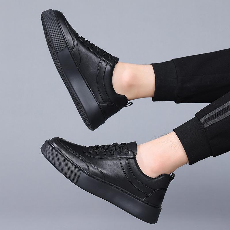 Men's 2025 Autumn Cowhide Leather Casual Sneakers with Thick Soles