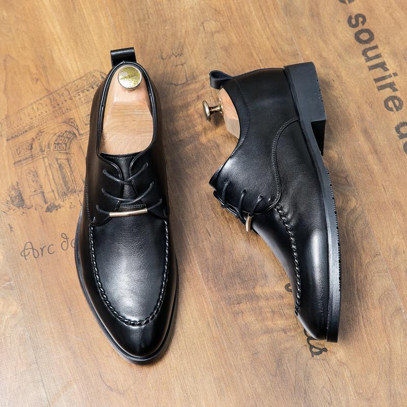 High End Brand Men'S Leather Casual Shoes Interview Conference Business Dress Shoes Simple Lace Up Men'S Groom'S Wedding Shoes