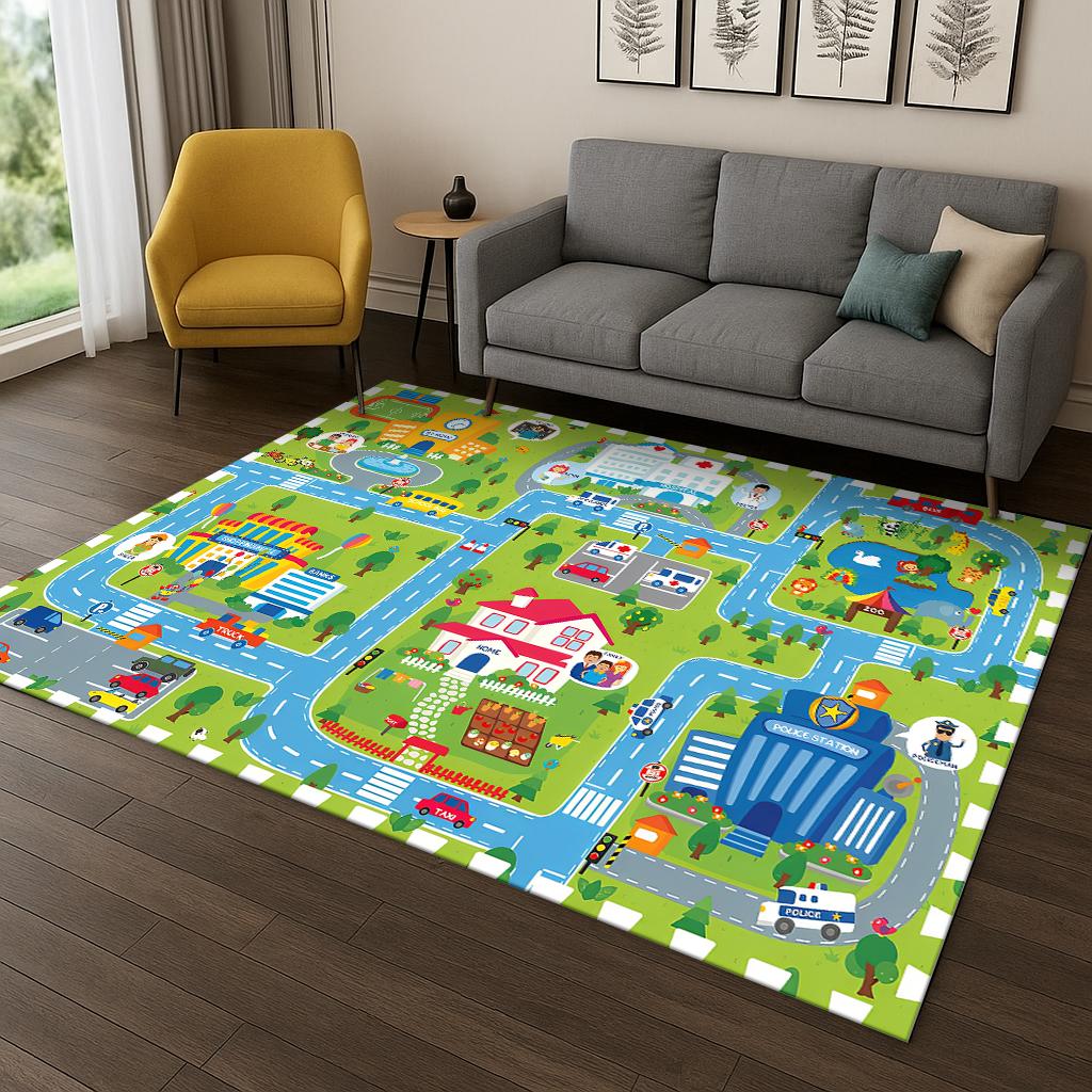 Highway Simulated City Traffic Carpet Rug for Bedroom Living Room Sofa Doormat Decor,Child Playma Game Room Non-slip Floor Mat