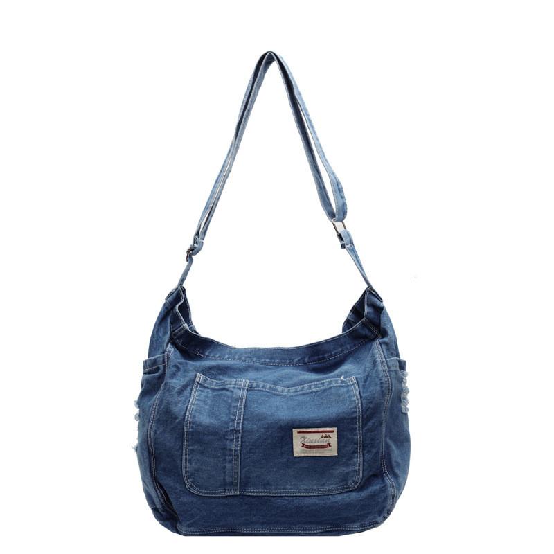 Denim Student Satchel Bag With Large Capacity For Daily Use