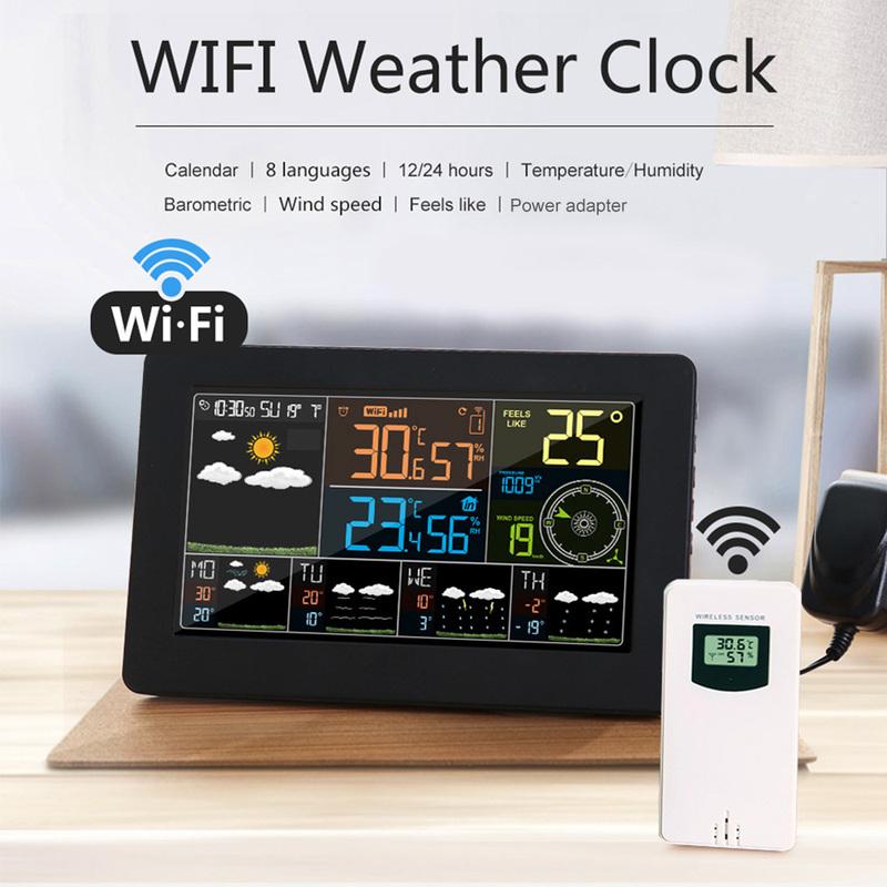 FJW4 Color WiFi Weather Station APP Control Smart Weather Monitor Indoor Outdoor Temperature Humidity Digital Clock Functions