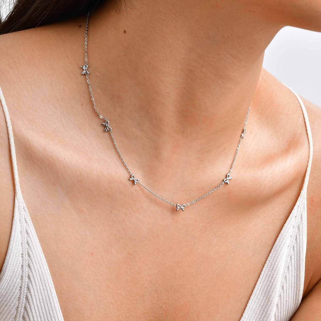 Wind Stainless Steel Flat Cross Chain Bow Women'S Niche Exquisite Bracelet Nc-