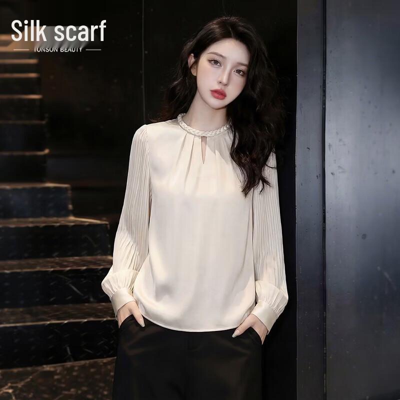 Si Ba She Women s Elegant Crew Neck Long Sleeve Blouse L