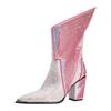 Fashion Women's New Calf Pointed Head Sexy Nightclub Europe and America Lightning Water Diamond Large Heel Short Boots