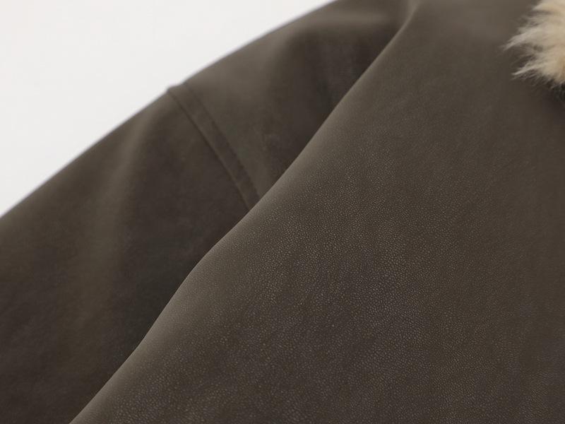Unisex Winter Leather Jacket with Removable Shearling Collar - Casual American Lazy Style