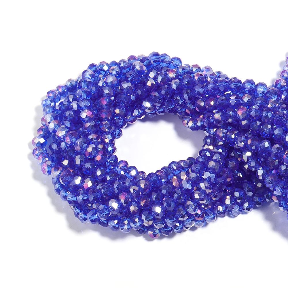 1 Strand 3 4 6 8 10mm Rondelle Faceted Crystal Beads Blue AB Glass Loose Spacer Bead For DIY Jewelry Making Bracelet Accessories