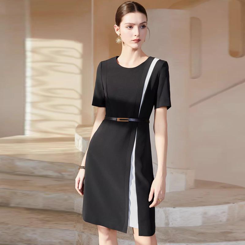 AD High-Fashion Women's Black & White Patchwork Suit Dress - Professional College Student Interview & Teacher Workwear