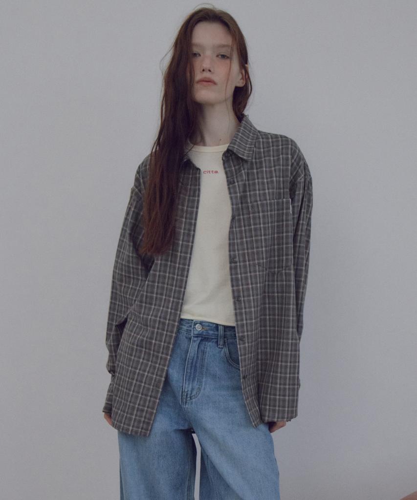 CITTA Loose-Fit Plaid Check Shirt_Ctt3044(Blue Grey)