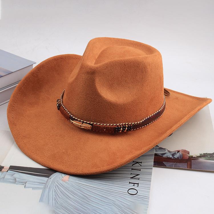 Western Cowboy Style Tibetan Bull Head Accessories Fashion Top Hat Autumn/Winter New Collection Deer Skin Velvet Large Edge Riding Hat
