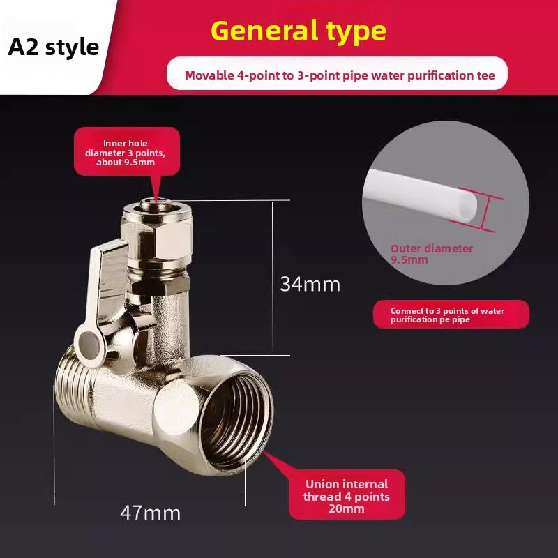1PC RO Feed Water Adapter 1/2" to 1/4" With Shut-Off Ball Valve Faucet Tap Feed Reverse Osmosis Tee B Cold Hot Water Tube