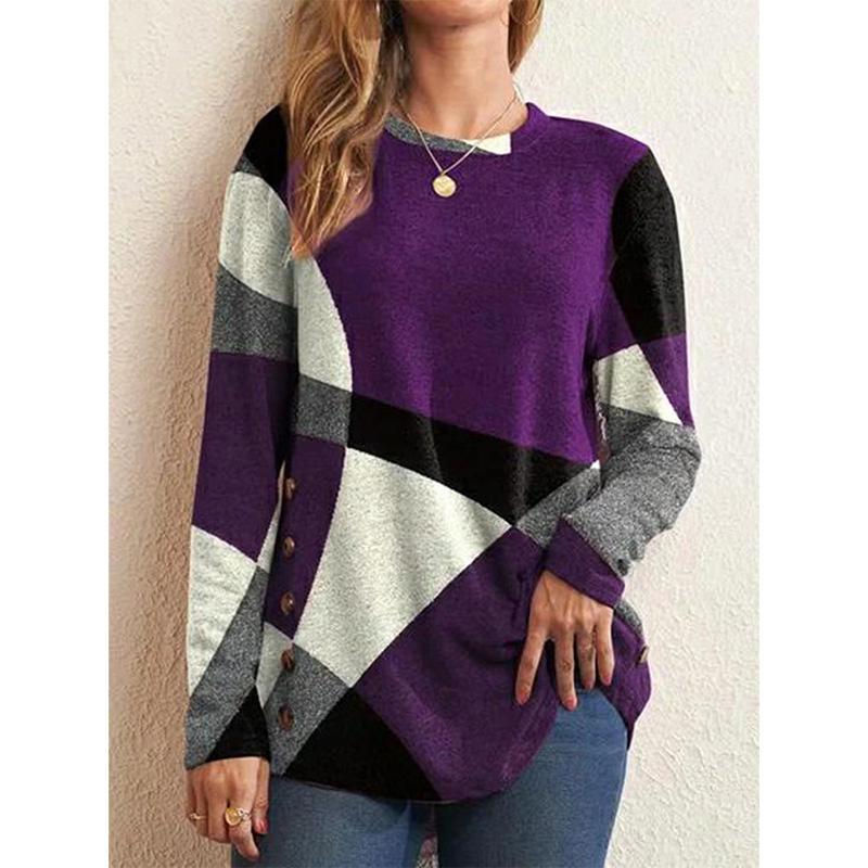 Women's Contrast Color Print Long Sleeve Casual T-Shirt Top