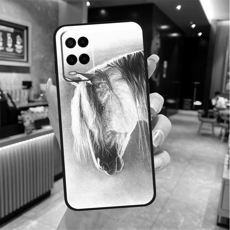 Horse Sketch Case For Oppo A5 Pro A15 A17 A57 A77 A60 A80 A40 A18 A38 A58 A78 A98 A96 A76 A16 A94 A74 A54