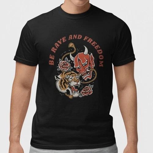 

Be Brave and Freedom Tiger Mask Tattoo Style Graphic T Shirt Bold Streetwear Uni XXXL