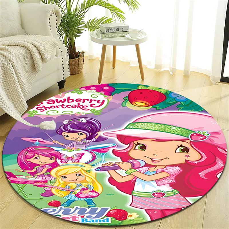 1pc Strawberry Princess3 Design Printed Area Round Carpet for Bedroom Living Room Home Decor Rugs Mat Non Slip Mat Rug for Bedside
