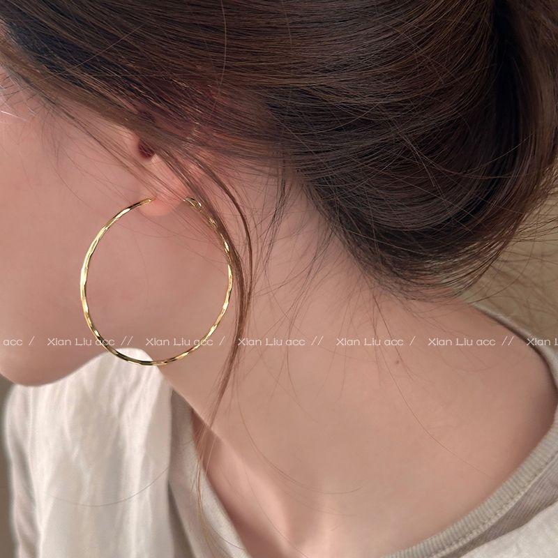 

Make Your Face Look Smaller! Elegant Metal round Ring Earrings Female 2025 New Arrival Ear Ring Fancy Minimalist Simple Bracelet Ear Studs Earrings Gold 5cm-Silver Needle